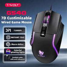 T-WOLF Mouse Gaming Mekanik 7 Tombol RGB Backlit Berkabel dengan Driver yang Dapat Diprogram Makro, Mouse untuk Bisnis dan Kantor dengan Pencahayaan LED Warna-warni - View 11