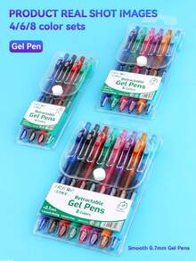 Classic Neutral Pen Set, 4/6/8/10 Colors Retractable Ballpoint Pens, 0.7mm Student Ballpoint Pens, Suitable For Manual Accounting, Hand Drawing, Note Taking, Back To School Essential Learning Stationery. - Gel Pen Set - View 2