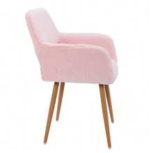 HengMing Faux Fur Dining Chairs, Mid-Century Style Accent Chairs With Lacquered Steel Legs For Dining Room - 淺粉色 - 查看 6