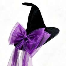 1pc Exaggerated Personalized Large Bow Long Tulle Design Witch Hat, Halloween Carnival Stage Costume Performance Dark Gothic Style Wizard Hat - Black - View 9