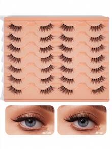 MAANGE 14 Pairs/Box Smooth Half-Length False Eyelashes, Soft And Lightweight, 3D Faux Mink Material, Create Natural Makeup Effect, Reusable, Suitable For Daily Makeup, Fresh Girly Style, Strip False Eyelashes, False Eyelashes (Or 5 Pairs Half Eyelashes) - Black - View 3