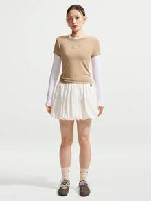 Nike Women's AS W NSW NK CHLL KNT MD CRP Short Sleeve Knit Collarless T-Shirt TIW1214-242 - Mocha Brown - View 6