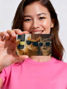 1pc Funny Cat Official Credit Card Sticker Privacy Protection Card Skin, Selfie Pet Cat Pattern Birthday Gift PVC Material Anti-Fingerprint Anti-Scratch Wear-Resistant Card Sleeve, Card Protector, Suitable For Men, Women, Couples, Small Chip Card, Bank Card Decoration Sticker, Credit Card, Transit Card, Student Campus Card Personalized DIY - Type a - View 8