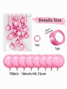 10pcs 18-Inch Deep Green 4D Balloons With Deep Green Polyester Ribbons And Shielding Paper, Portable For Room Decor, Party Decor, Wedding Decor, Family Gathering - Pink - View 8