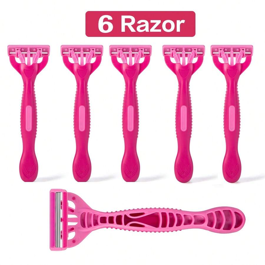 6 piezas/paquete de maquinillas de afeitar desechables manuales para hombres y mujeres, maquinilla de afeitar de 3 hojas, maquinilla de afeitar desechable para hotel y viajes