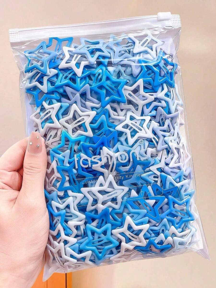 100/50/30/10pcs Cute Y2K Five-Pointed Star BB Clips, Sky Blue & White Floral Hair Clips, Basic Matching Hair Accessories - Suitable For Girls, Daily School, Party, Sports - Multicolor - View 1