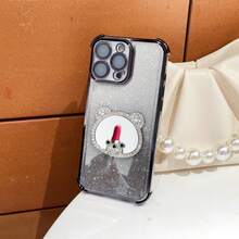 Light Luxury Rhinestone Bear Makeup Mirror Air Cushion Phone Case Back Sticker Universal Adhesive Highly Attractive Thin Portable Stand For Women - Multicolor - View 4