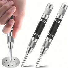 UNISURE 1+4pcs 6 Inch Spring Loaded Automatic Center Punch Set, Alloy Positioning Tool With Spare Punch Tips, Black & Silver Cylindrical Design With Positioning Tip, Punching & Window Breaking Emergency Tool, Suitable For Car Repair, Outdoor Rescue And Father's Day Gift - 1+4 Set - View 3