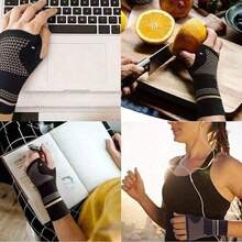 1 Stück Kupfer Handgelenk Kompressionsmanschette, atmungsaktive elastische Stütz-Handgelenkschutz, geeignet für Sehnenentzündung, Arthritis, Karpaltunnelsyndrom, ideal für Sport, Fitness, Tippen und andere Aktivitäten, Fitnessstudio Handgelenkband Zubehör - Schwarz - Übersicht 3