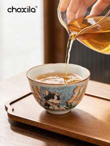 choxila 1 pieza Taza de té con forma de gato lindo y boca de girasol de 50ml, taza de té de cerámica con esmalte de grietas de hielo de horno Ru, taza maestra personal para amantes del té - taza - Ver 3