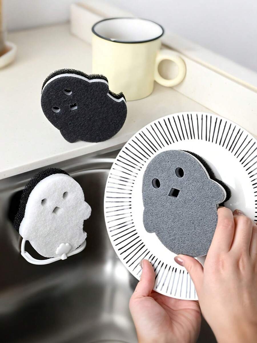 1pc/2pcs Cute Ghost Sponge, Suitable For Multiple Scenarios: Cleaning Coffee Machine, Bathroom, Sink, Perfect Christmas And Halloween Gift - View 1