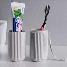 1/2/3/4pcs Vertical Striped Travel Toothbrush Cup Toothpaste Storage Box Portable Toothbrush Holder Minimalist Mouthwash Cup - Multicolor - View 5