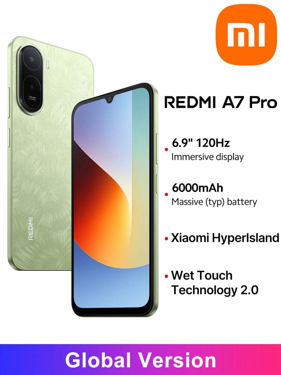 Redmi A7 Pro Smartphone Global Version, Xiaomi HyperIsland,Immersive 6.9" Display 120Hz High Refresh Rate, Powerful Octa-Core Processor ,Massive 6000mAh (Typ) Battery Powerful Octa-Core Processor, Wet Touch Technology 2.0 ,Google Gemini,Sleek And Refined Design - Green - View 1