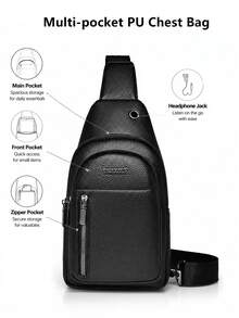 Business Casual PU Chest Bag, Multi-Pocket, Multi-Function Chest Bag, Practical For Daily Outings, Commuting, School, Back To School Season - Multicolor - View 4