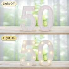 LED發光數字 50 歲生日裝飾 馬眼數字燈牌 (50) | 電池供電 LED 發光數字燈牌，生日派對中心裝飾、居家裝飾小夜燈 - 50 - 查看 5