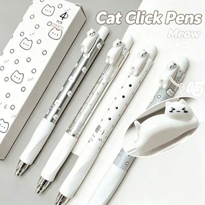 14pcs Cute Cat Shaped Retractable Gel Pens, 0.5mm Fine Tip, Black Ink, Suitable For School And Office Supplies Stationery Set, First Day Of School