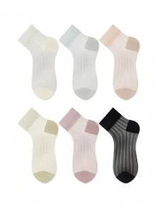 ZUJO 5 Pairs Women's Sexy Invisible Sheer Short Socks, Solid Color, Suitable For Spring, Autumn, Summer Daily Wear, Simple And Comfortable, Random Color - Multicolor - View 6