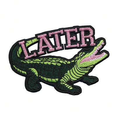 RHUAGYP 1pc Playful Crocodile Embroidered Patch, Later Text Animal Badge, Suitable For Reptile Lovers, Used For Jackets, Backpacks, Hats, Bags And Clothing DIY Accessories