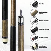 Billiard Pool Cue Stick, Glass Fiber Shaft With Leather Non‑Slip Grip, 13mm Tip & Stainless Steel Joint For Billiard Sports - Brown - View 2