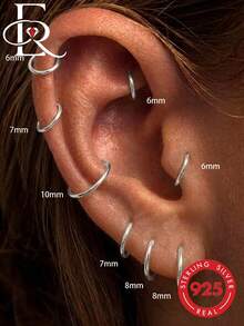 EleRunis 1 Pair 925 Sterling Silver Classic Huggie Earrings 6mm-10mm Hypoallergenic Mini Cartilage Hoop Earrings Pierced Jewelry For Women Daily Wear - Silver - View 3