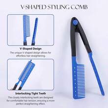 2pcs Straight Hair Comb Set - Flat Iron Comb, Create Beautiful Hair, Firm Grip, Suitable For Tangled Hair And Styling (Blue) - Multicolor - View 5
