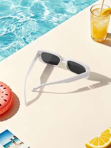 1PC Kids 9‑14Y Solid White Rectangle Frame PC Material Lightweight Minimalist Fashion Glasses For Summer Beach Daily Wear - Multicolor - View 6