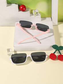 1set 2PCS Kids 9‑14Y Half‑Frame Rectangular Two‑Color Set Skin‑Friendly PC Cool Stylish Fashion Glasses For Holiday Party Activities - Multicolor - View 9