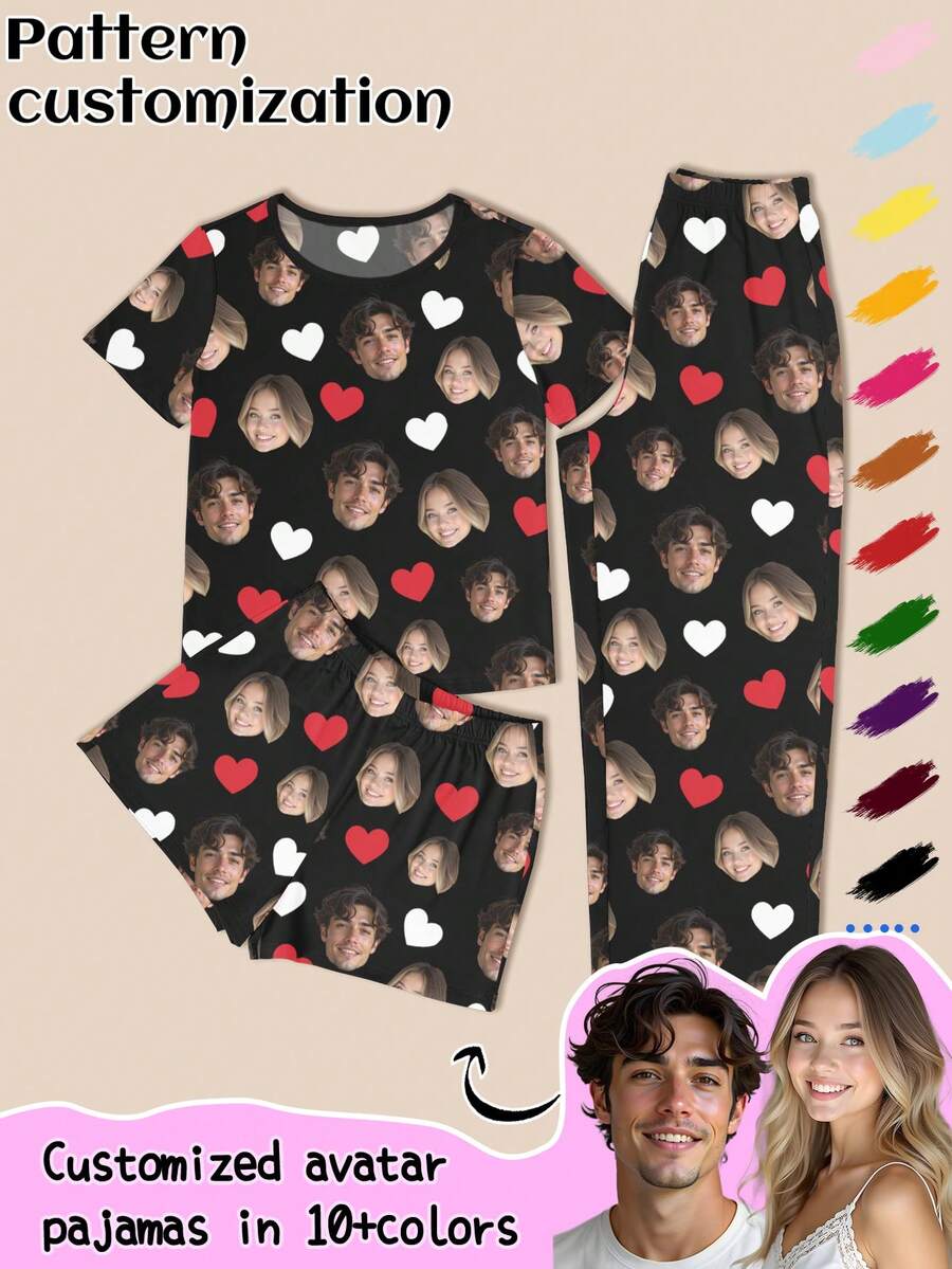 Printstory Customized Women's 3 Pieces Pajama Set, Customizable With Any Pattern, Suitable As A Gift For Family, Friends Or Holiday Parties, Personalized Gift, Loungewear - Black - View 1