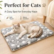 2026 New Style, Ultra Soft Ultra Thick Plush Pet Mat - Star Pattern Flannel Cat & Dog Mat, Non-Slip Bottom, Comfortable & Warm, Machine Washable, Suitable For All Breeds Indoor Comfort, Non-Slip Pet Accessory | Plush Pet Cushion | Durable Polyester Fiber - Light Grey - View 6