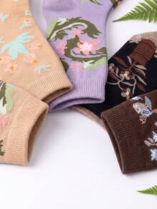 5 Pairs French Romantic Style Floral Print Women's Mid-Calf Socks, Casual Fashion Floral Print Women's Socks, Elegant Women's Socks - Multicolor - View 6