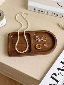 Nampan Perhiasan Kayu, Piring Perhiasan Dekoratif 2 Kompartemen, Nampan Penyimpanan Kayu Berbentuk Lengkung untuk Kalung, Cincin, Anting, Organizer Meja untuk Meja Rias, Meja Samping Tempat Tidur, Piring Pajangan Aksesori Dekorasi Rumah - MultiWarna - View 6
