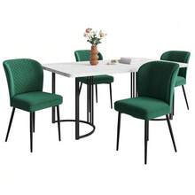 طقم طاولة الطعام (طقم، طاولة طعام 140*80*75 سم مع 4 كراسي)، طقم طاولة مطبخ حديث، كراسي طعام من المخمل الأخضر الداكن، تصميم كرسي مبطن مع مسند ظهر، سطح طاولة من MDF باللون الأبيض، أرجل طاولة سوداء - أخضر - مشاهدة 6