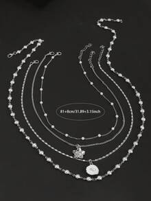 Multi-Layer Stackable Versatile Casual Ocean Style Vacation Geometric Tassel Necklace Set - Silver - View 4