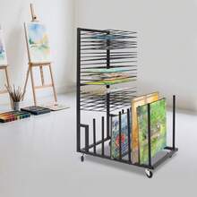 Mobile Art Drying Rack, Iron Canvas Storage Stand, 20 Shelves, 4 Wheels, Black - default - View 1