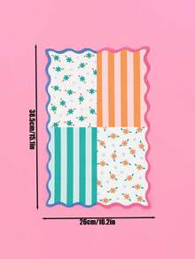 Colorful Vertical Stripe & Floral Disposable Napkins | Wavy Scalloped Edge, Fresh Contrast Print | Picnic BBQ, Bridal Shower & Holiday Table Setting Essential - Blue - View 2
