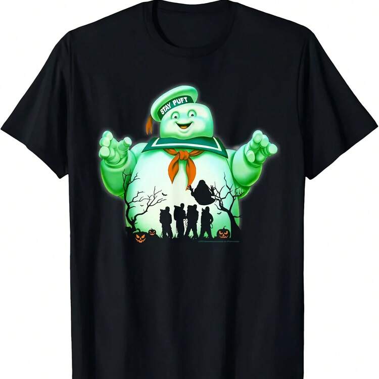 تي شيرت رجالي مقاس كبير بطبعة جرافيك Ghostbusters Marshmallow For Man - ناعم وقابل للتنفس - النمط - مشاهدة 1