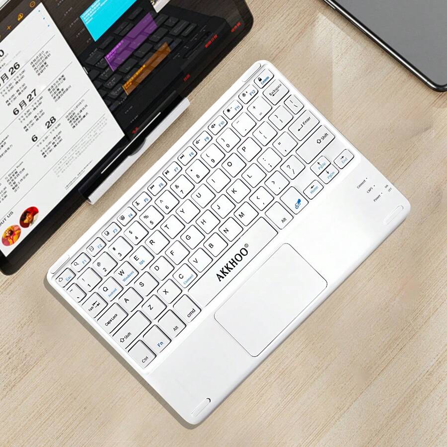 AKKHOO Rechargeable Wireless Bluetooth Keyboard With Smart Touchpad, One-Key Switch For Windows/Android/IOS 3 Systems, Ultra-Portable Mini Keyboard, Suitable For Tablets, Phones And Desktop Computers, Long Standby External Keyboard, Ideal For Office, Study And Travel - View 1