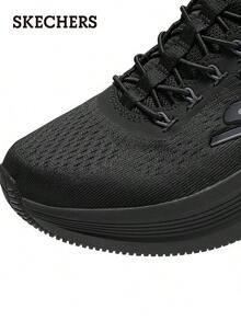Skechers 女士閃穿GO RUN 免系鞋帶一腳蹬透氣網面通勤緩震跑鞋 - 黑色 - 查看 9