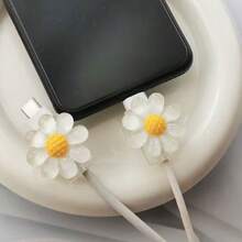 2件裝花卉數據線保護套，相容 Apple 手機配件數據線保護套－耐用防裂、優雅設計 - 白色 - 查看 3