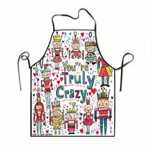 1pc Christmas Santa Claus, Christmas Bell, Christmas Snowflake, Christmas Reindeer, Christmas Tree, Christmas Snowman, Christmas Penguin, Christmas Cartoon Animal Pattern Chef Apron, Apron, Suitable For Home Decor And Kitchen Use. Made Of 100% Polyester Material, Designed As Sleeveless Style, Perfect For Home Kitchen, Outdoor BBQ Cooking. This Printed Apron Is Unisex, Machine Washable And Reusable, An Essential Kitchen Accessory - Multicolor - View 12