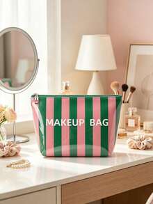Color Blocking Striped Makeup Bag With Polka Dots And Pink Leopard ...