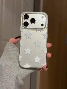 Minimalist Silver Base Full Screen White Star Hand Strap Compatible With Apple 17 Pro Max Phone Case 16 New 15 Pro Women's 16 PM Full Coverage Protective Shell - White - View 1