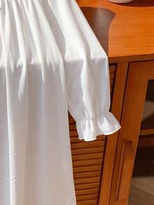 Spring/Autumn Girls' White Long Sleeve Lace Vintage Style Nightgown, Skin-Friendly Breathable Princess Style Home Casual Dress - White - View 5