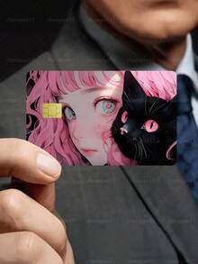 1件裝卡通官方信用卡貼紙隱私保護卡貼，黑貓圖案生日禮物PVC材質防指紋防刮耐磨卡套，卡片保護貼，適合男士、女士、情侶，小晶片卡、銀行卡裝飾貼紙，信用卡、交通卡、學生校園卡個性化DIY - A款 - 查看 7