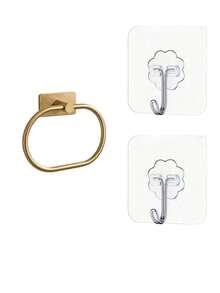 1pc Towel Ring Holder, Suitable For Bathroom, Kitchen, Apartment And Rental Space. Strong Self-Adhesive, No Drilling Wall Mount Installation, 180° Rotation, Easy Installation, Multiple Colors Available. Multi-Functional Bathroom Storage Solution - Multicolor - View 11