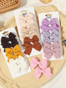 6pcs Macaron Multicolor Waffle Fabric Bow Hair Clips Set, Princess Daily Outfit Styling Hair Accessories - Mixed color - View 9
