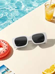 1PC Kids 9‑14Y Solid White Rectangle Frame PC Material Lightweight Minimalist Fashion Glasses For Summer Beach Daily Wear - Multicolor - View 14
