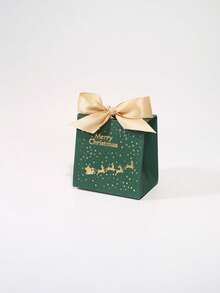10Pcs Christmas Gift Boxes With Santa Sleigh And Starry Pattern, Elegant Holiday Favor Boxes With Satin Ribbon Bow, Red Green Black Gift Packaging For Christmas Party, Winter Celebration, Wedding Favors, Seasonal Decorations And Special Occasions - 7X5X7cm - View 12