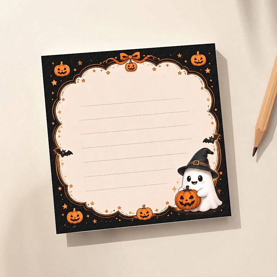1 Pc Halloween Cartoon Memo Pad, Cute Ghost And Pumpkin Lantern Notepad, 50 Pages Halloween Spooky Atmosphere Notebook With Bats, Cute Ghosts And Pumpkin Lantern Sticky Notes, Suitable For Writing, Journaling And Office Work, Learning And Memory Aid, Perfect For Halloween - Multicolor - View 1