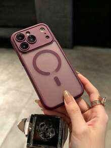 1PC Minimalist Skin-Feel Contrast Color Magnetic Charging Phone Case Compatible With IPhone 17 Pro Max, 16 Pro Max, 15 Pro, 14 Pro, 13 Pro/12/11, Full Coverage Lens Protection - Plum Color - View 5